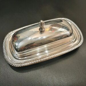 Vintage Wm Rogers Butter Dish Silverplate Covered Rope Edge 887